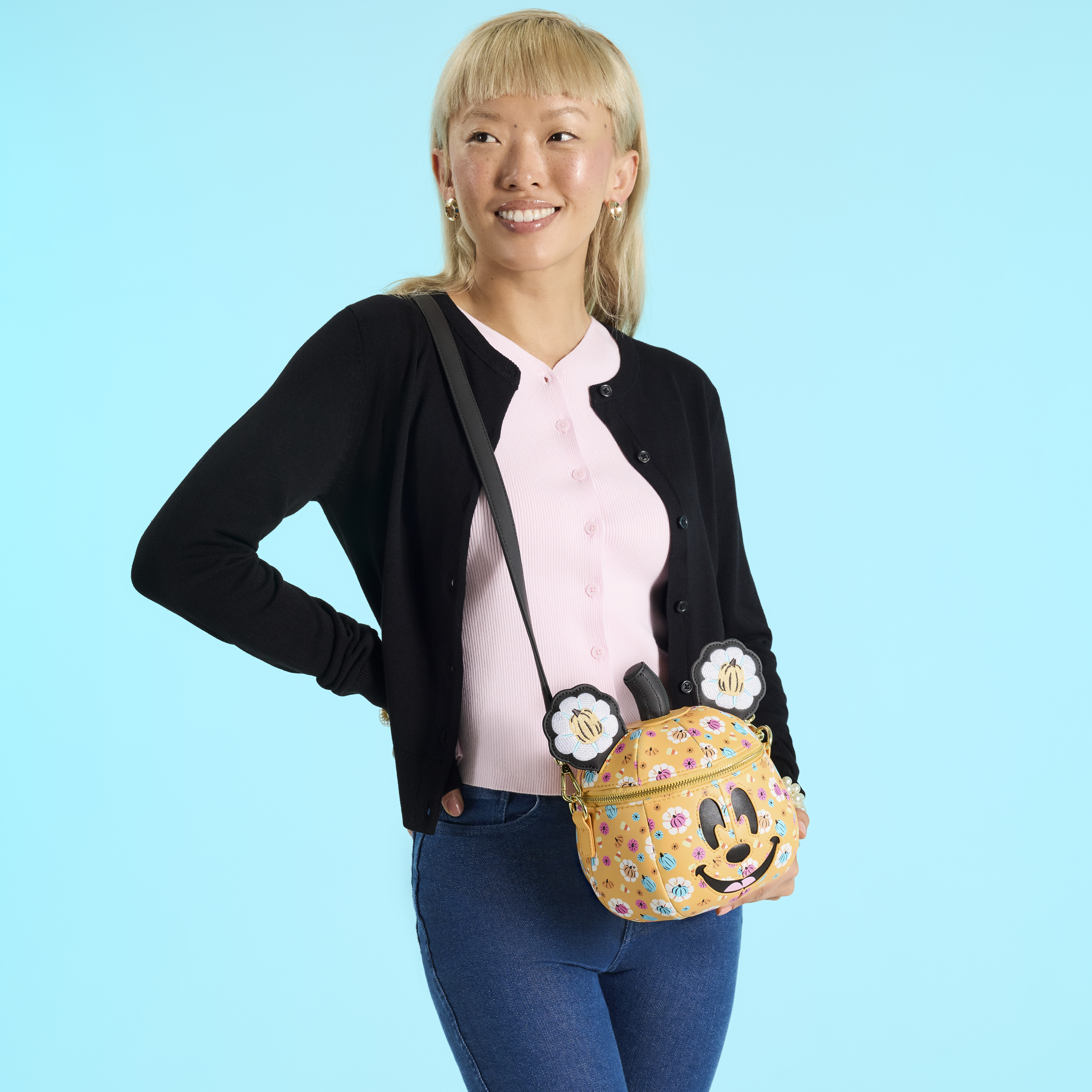 Alternative view of Mickey Mouse Floral Pumpkin Head Glow Figural Crossbody Bag